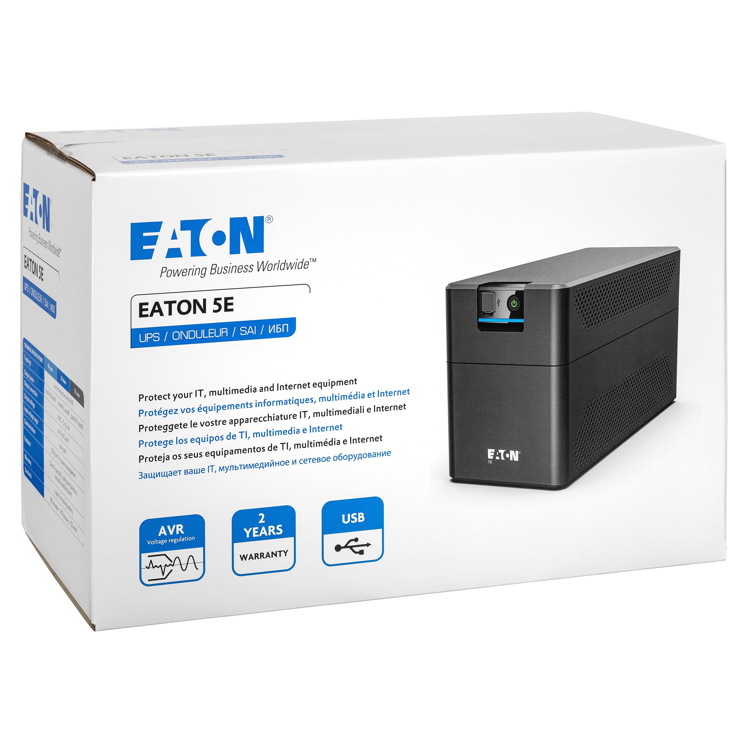 Eaton UPS 5E Gen2 700 USB IEC - Line-Interactive unterbrechungsfreie Stromversorgung - 5E700UI - 700VA (4 IEC-C13-Buchsen, leise, Software zum Herunterfahren)