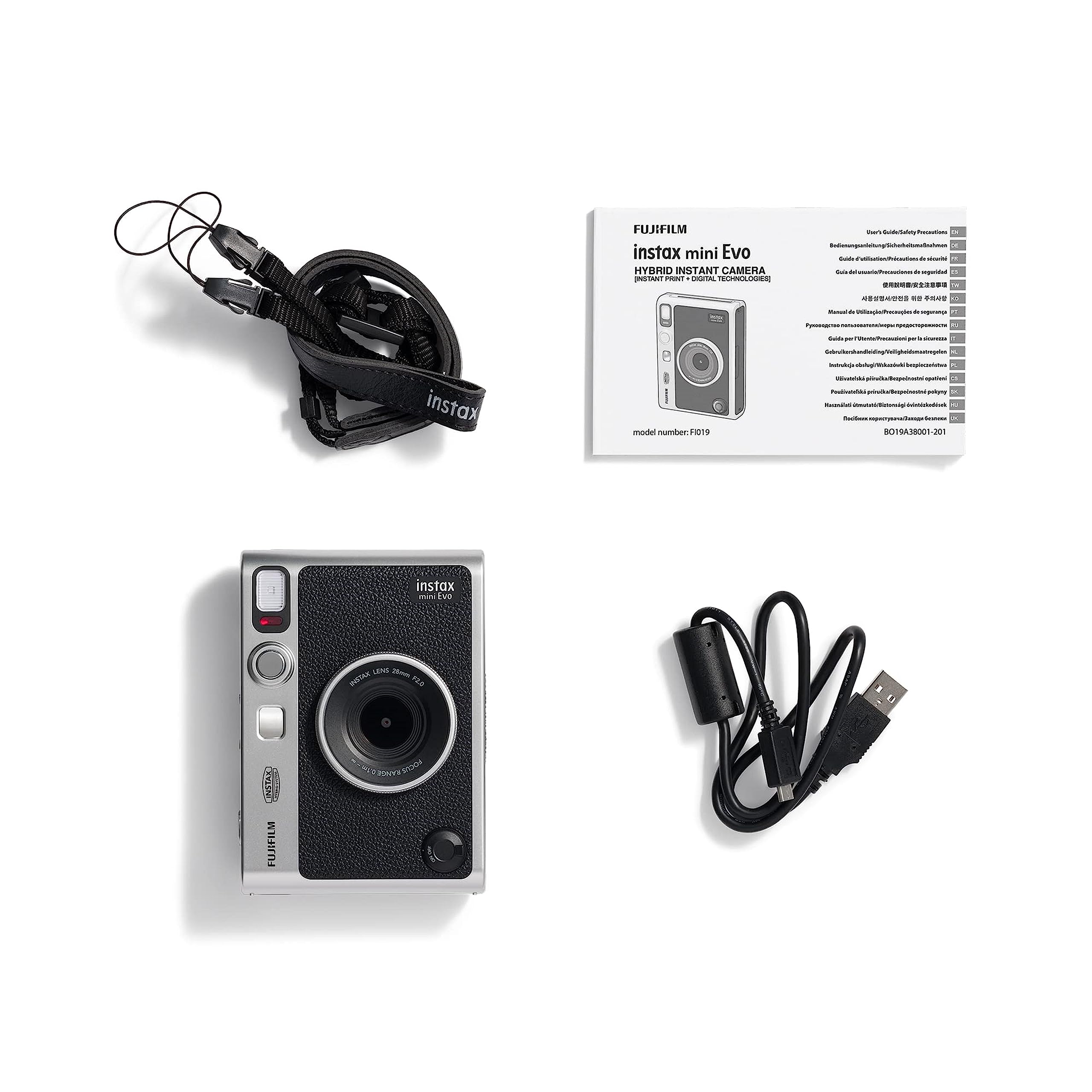 Fujifilm Instax Mini Evo 2-in-1 Camera and Photo Printer with 2.7-inch LCD Screen, 10 Lenses and 10 Film Effects, Mini Film Format, Black