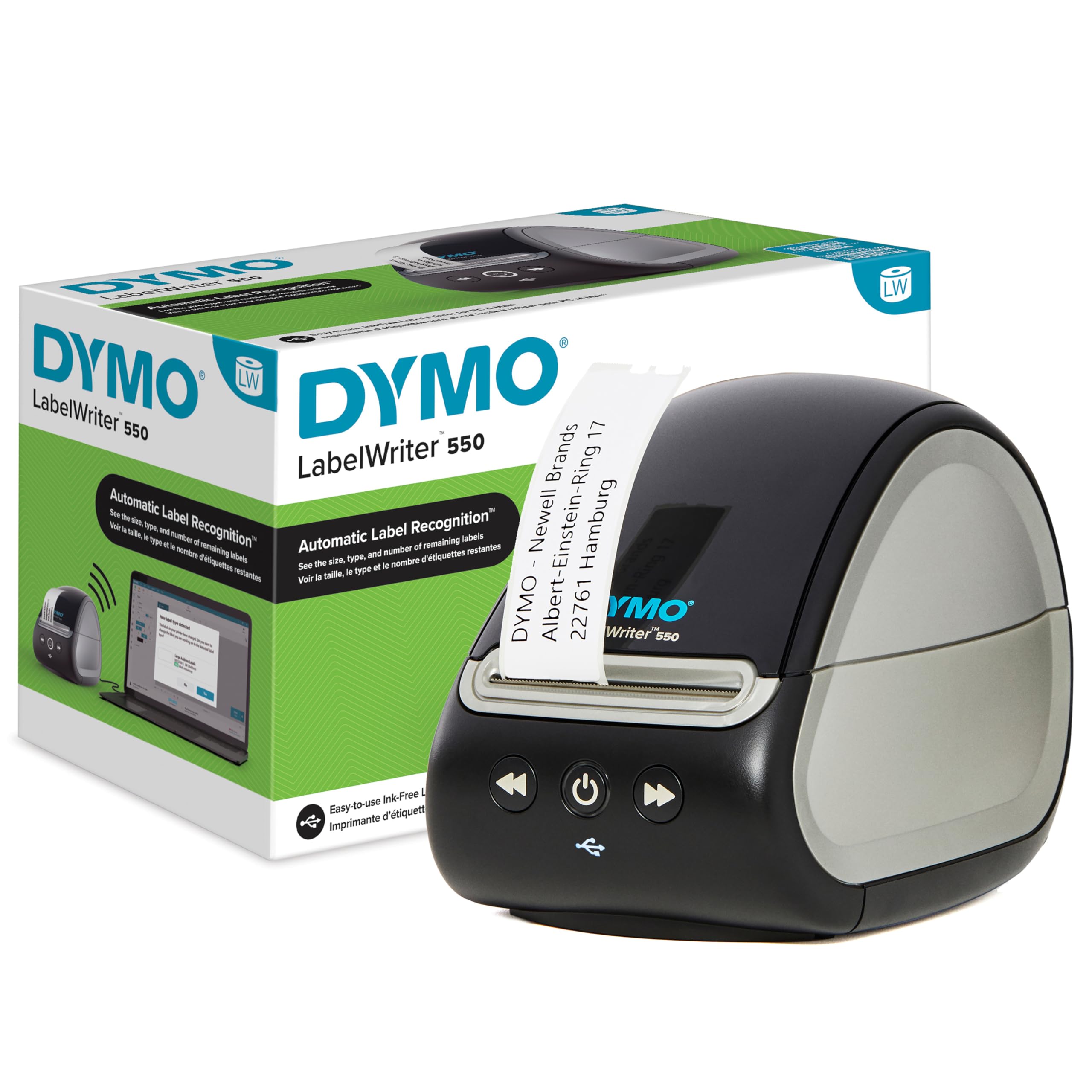 DYMO LabelWriter 550 Label Printer | Label Maker with Direct Thermal Printing | Automatic Label Recognition | Print Address Labels, Shipping Labels, Barcode Labels and More | UK 3-Pin Plug