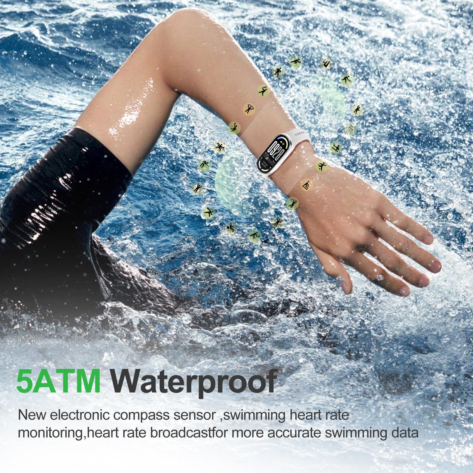 Xiaomi Smart Band 10-1.72 AMOLED Display with 1500 Nits, Sleep and Heart Rate Monitor, 5ATM Waterproof, 21 Days Battery Life, 60 Hz Refresh Frequency, 150+ Modes