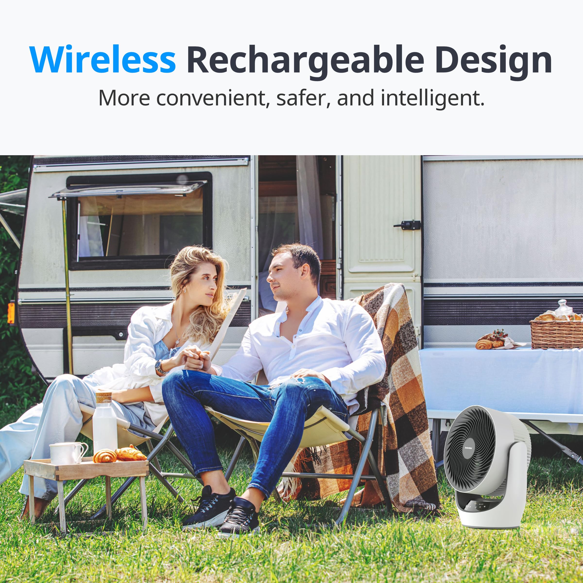 SwitchBot Smart Air Circulator Fan, Portable Battery Circulation Fan for Indoor/Outdoor Use, 24db Ultra Quiet, 9 Speeds Strong Airflow, 9H Timer, Compatible with Alexa When Paired Hub