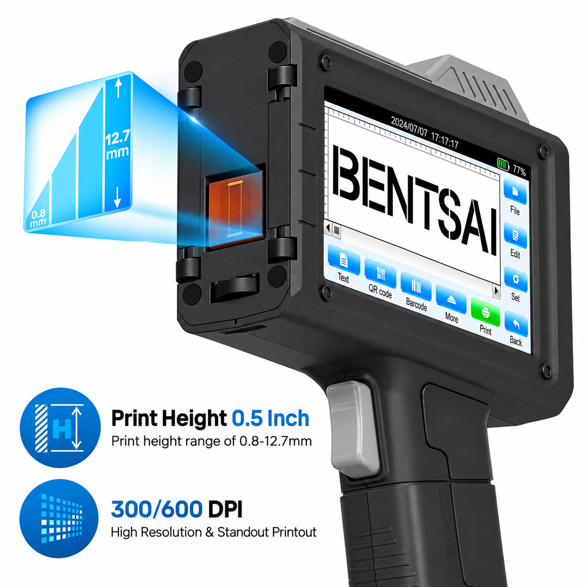 BENTSAI BT-HH6205B Portable Handheld Inkjet Printer – 600 DPI Coding & Marking Machine, 12.7mm Print Height, QR Code, Barcode & Date Printing