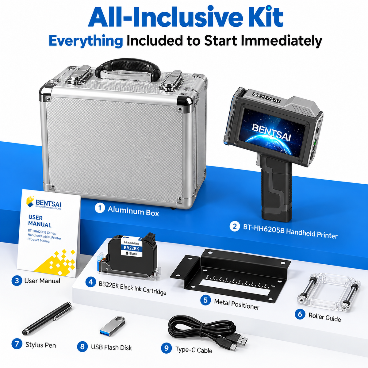 BENTSAI BT-HH6205B Portable Handheld Inkjet Printer – 600 DPI Coding & Marking Machine, 12.7mm Print Height, QR Code, Barcode & Date Printing