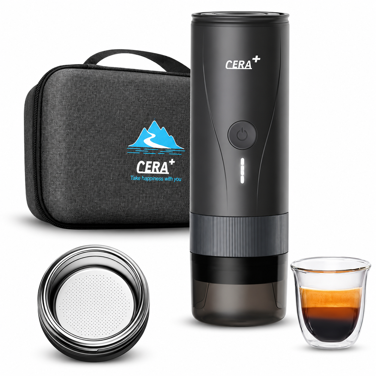 CERA+ Portable Espresso Machine Pro | Self-Heating 20-Bar Travel Coffee Maker with Ultra-Fine Grind | USB-C Rechargeable