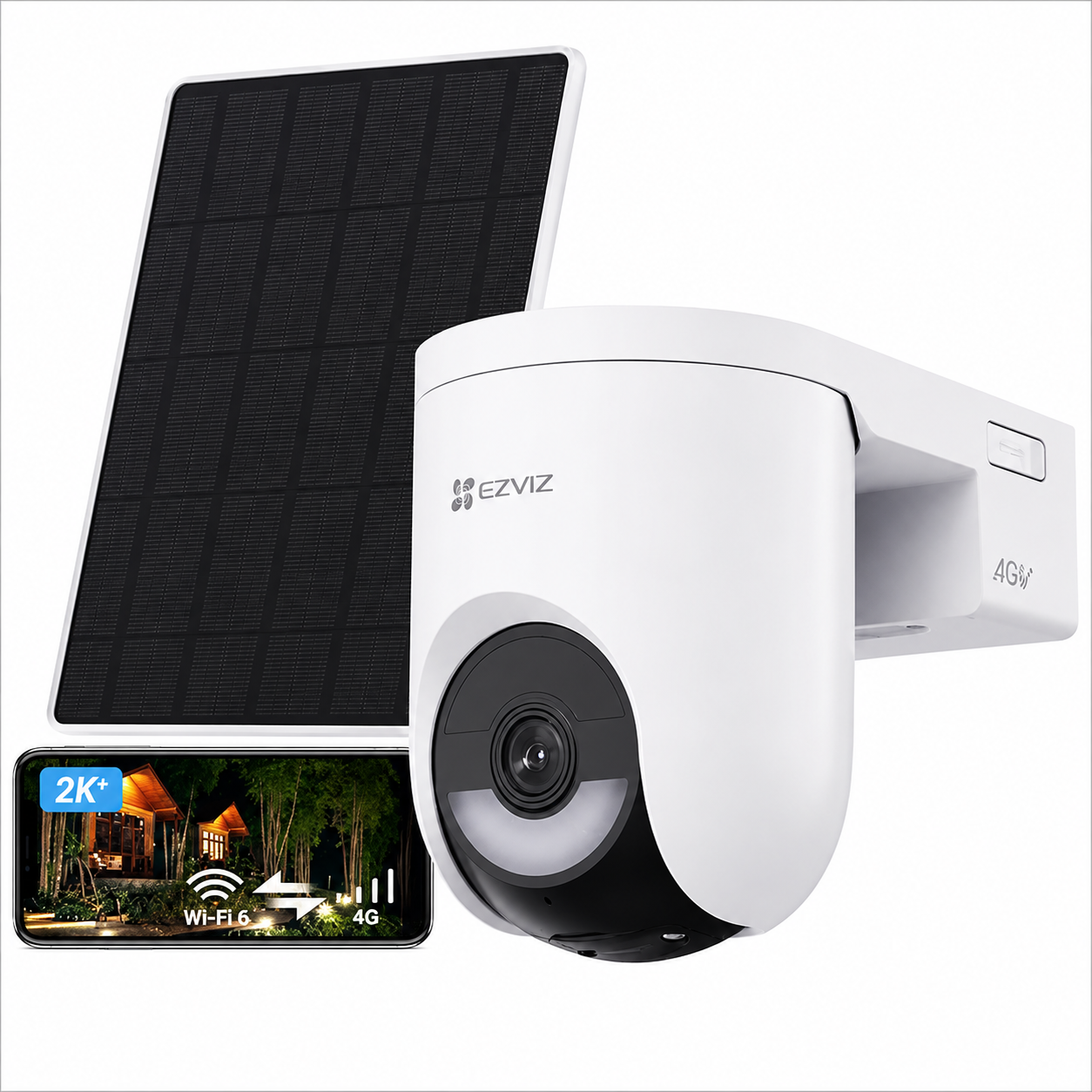 EZVIZ HB8 Lite 2K+ 4G WiFi Outdoor Solar Surveillance Camera, Includes SIM Card, Battery with Solar Panel 5W, AOV 2.0 Recording, Night Vision Color, 360°, Human/Vehicle AI Detection, Waterproof