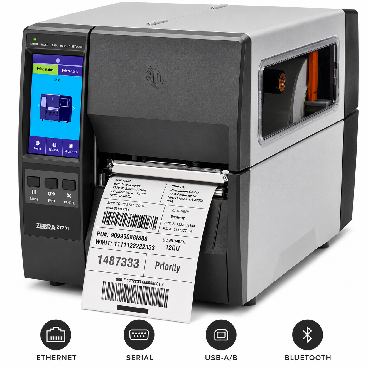 ZEBRA ZT231 300 DPI Thermal Transfer Industrial Printer, ZT231 Upgraded Version of ZT230 Printer, Print Width 4 in Ethernet Bluetooth Serial USB, Includes: Touch Display, Tear Bar