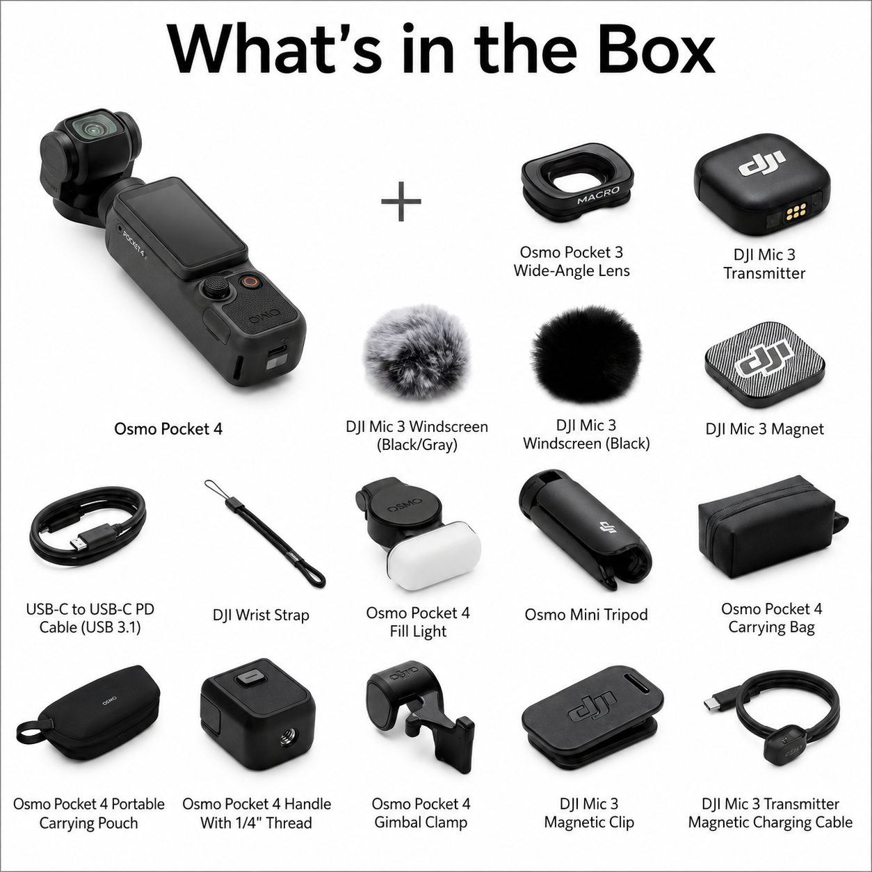 DJI Osmo Pocket 4 Creator Combo, Pocket Gimbal Vlog Camera, 1″ CMOS & 4K/240fps, 3-Axis, 2× Lossless Zoom, 107GB Built-in Storage, Mic 3 Transmitter, Osmo Mini Tripod. (DJI Osmo Pocket 4 Combo)
