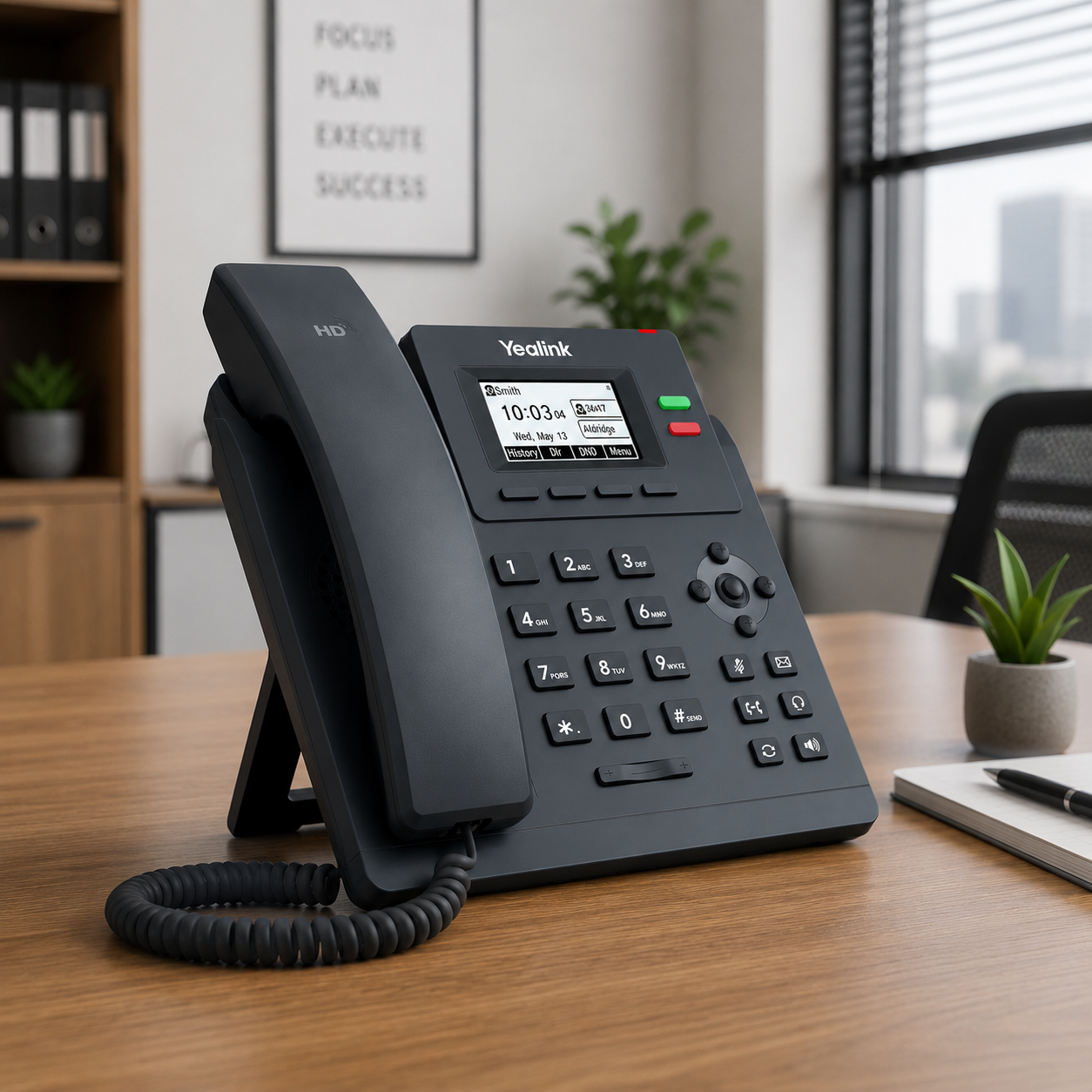 Yealink SIP-T31P Entry-level IP Power over Ethernet Corded Phone with 2 Lines, HD Voice and 2.3 Inch Graphical LCD Display with Backlight (132 x 64 Pixel) - Black