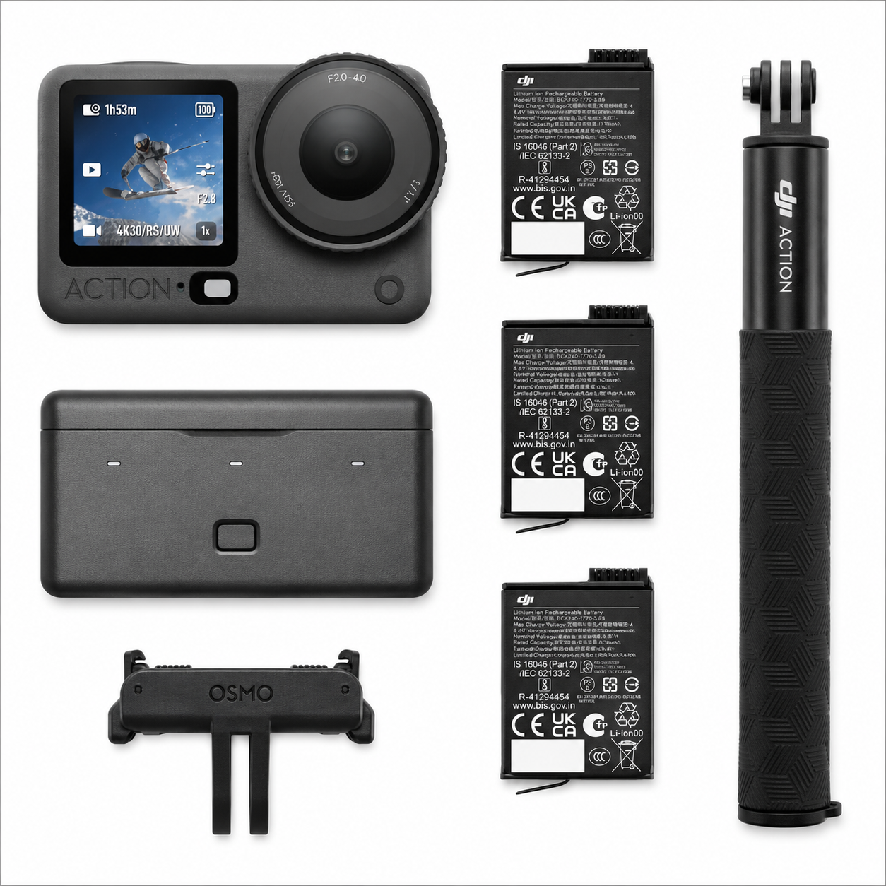 DJI Osmo Action 6 Adventure Combo, Action Camera with 1/1.1" Square Sensor, Variable Aperture of f/2.0–f/4.0, Cold-Resistant, 4hrs Battery, Action Camera 4K Ideal for Quick Capture of Exciting Moments