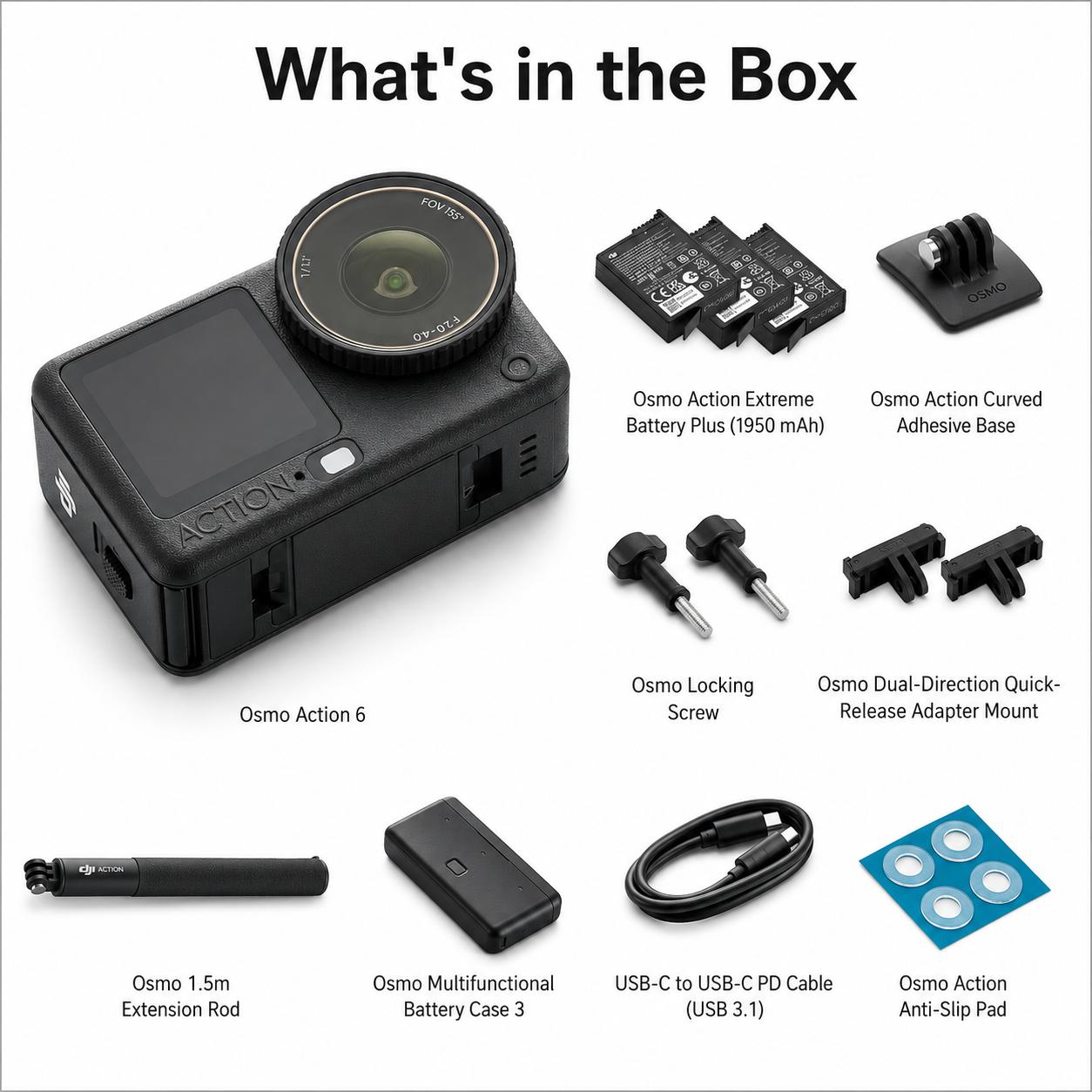 DJI Osmo Action 6 Adventure Combo, Action Camera with 1/1.1" Square Sensor, Variable Aperture of f/2.0–f/4.0, Cold-Resistant, 4hrs Battery, Action Camera 4K Ideal for Quick Capture of Exciting Moments
