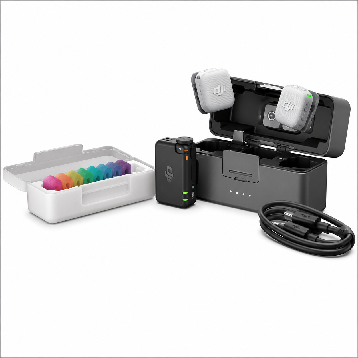 DJI Mic Mini 2 (2 TX + 1 Standard RX + Charging Case), Wireless Mic for iPhone 17/16/15 & Android/Camera/Tablet/PC, 48h Battery, 400m Transmission, Multi-Color Mag Cover, Noise Cancelling, Vlog