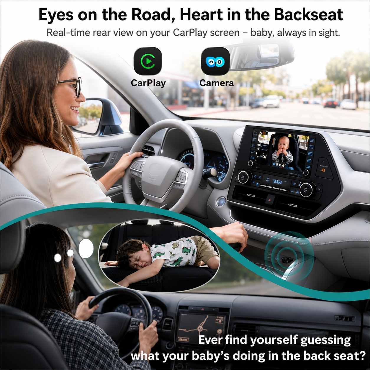 OTTOCAST Baby Car Camera 1080P Rear Seat Monitor, Display on Car Screen, Wide Angle No-Glow Night View, Easy Mounting, Works with Wireless CarPlay, Perfect for Infants, Kids & Pets