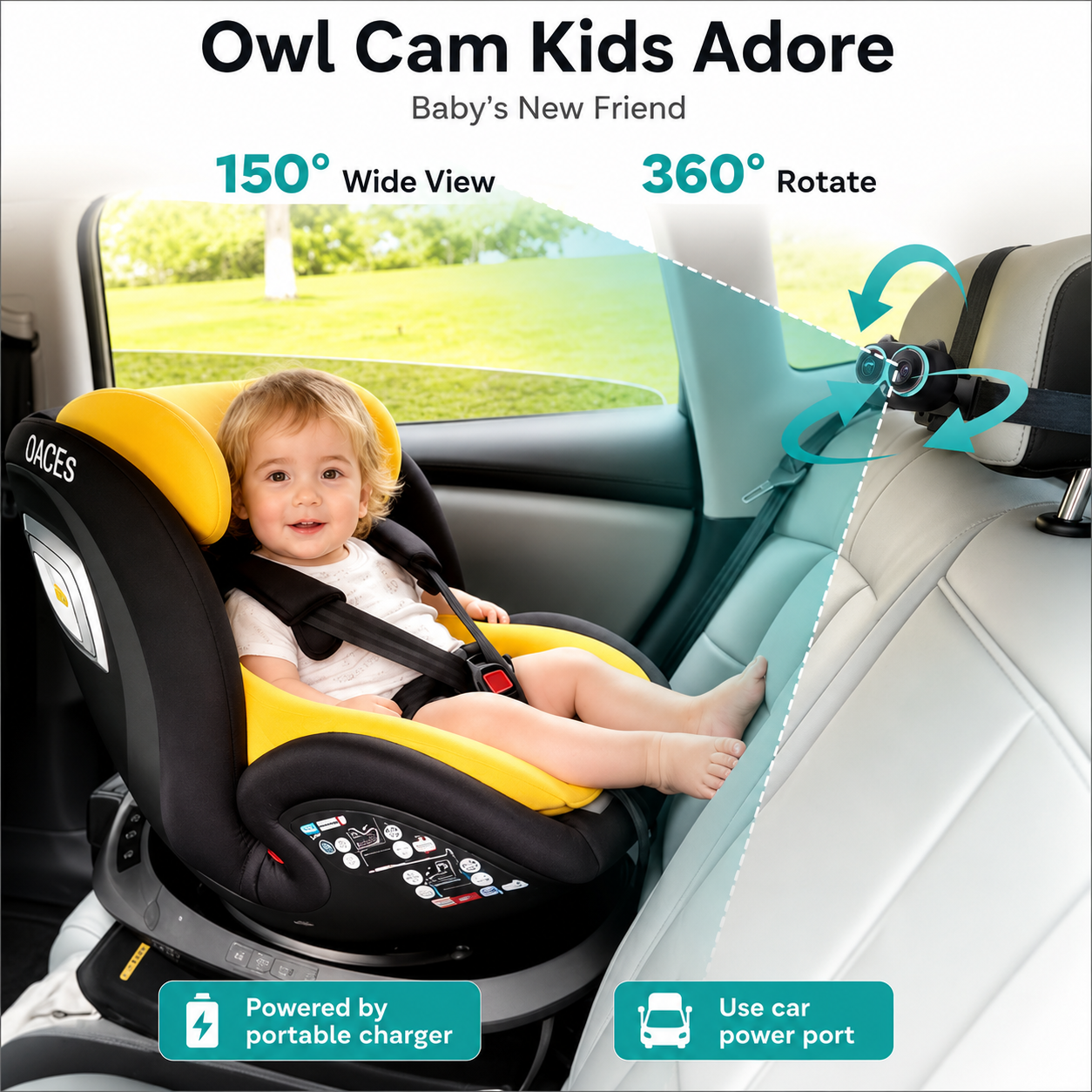 OTTOCAST Baby Car Camera 1080P Rear Seat Monitor, Display on Car Screen, Wide Angle No-Glow Night View, Easy Mounting, Works with Wireless CarPlay, Perfect for Infants, Kids & Pets