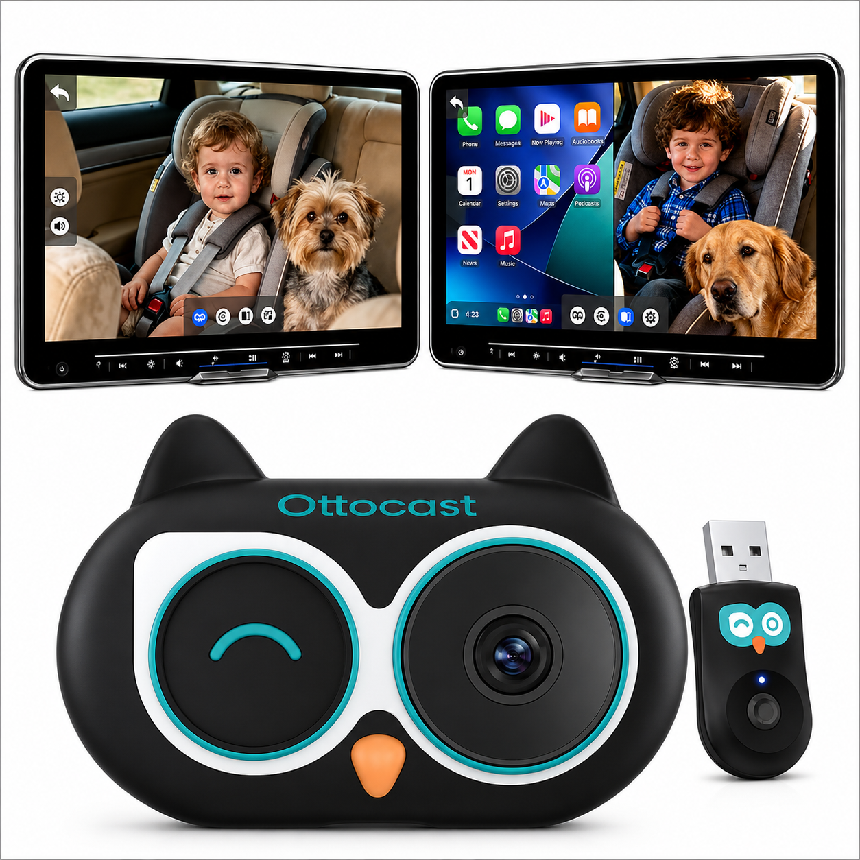 OTTOCAST Baby Car Camera 1080P Rear Seat Monitor, Display on Car Screen, Wide Angle No-Glow Night View, Easy Mounting, Works with Wireless CarPlay, Perfect for Infants, Kids & Pets