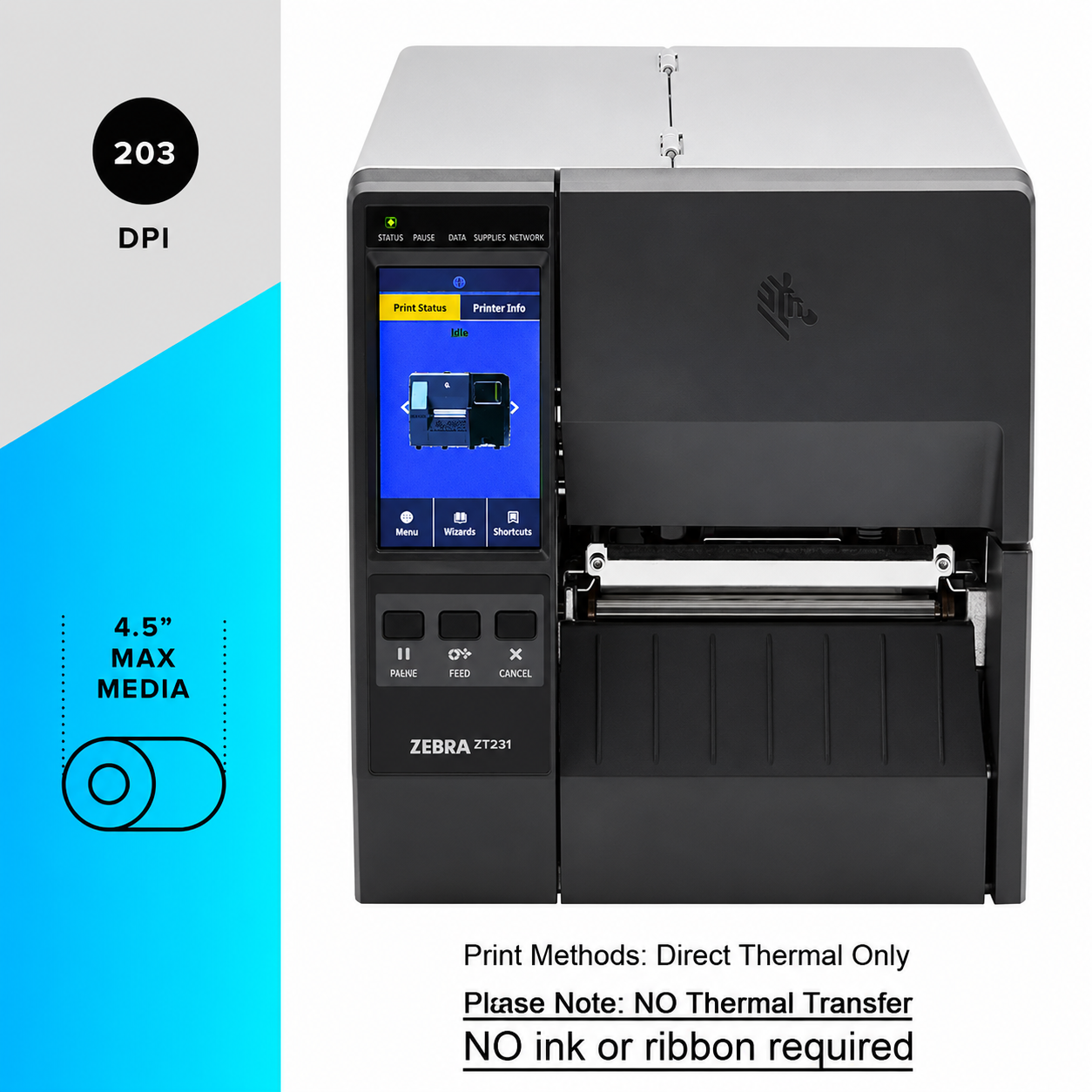ZEBRA ZT231 300 DPI Thermal Transfer Industrial Printer, ZT231 Upgraded Version of ZT230 Printer, Print Width 4 in Ethernet Bluetooth Serial USB, Includes: Touch Display, Tear Bar