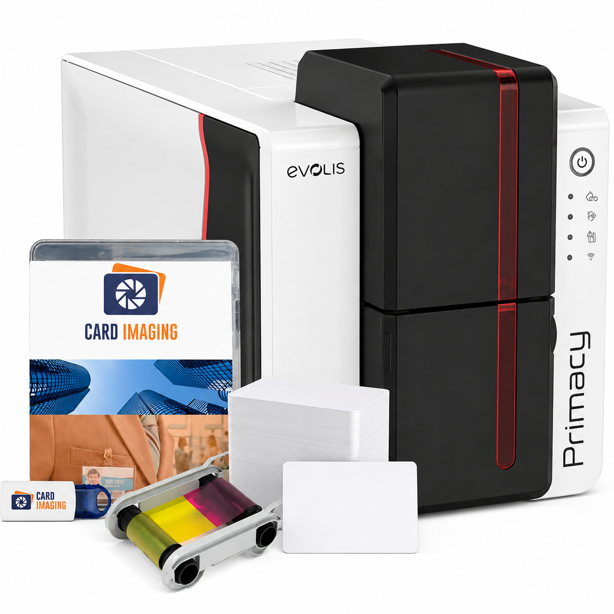 Card Imaging Evolis Primacy 2 Dual Sided ID Printer & Supplies Bundle Badge Machine (PM2-0025-A)