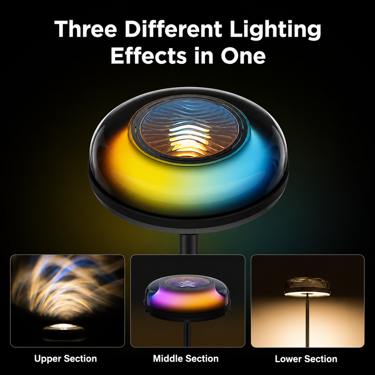 Govee Uplighter Floor Lamps Tri-Zone Independent, RGBIC Warm&Cold White Ripple Lighting Lamp Works with Matter and Alexa, 80+Scene Modes, 1000 LM, 2700-6500K, Ideal for Living Room, Bedroom, Office
