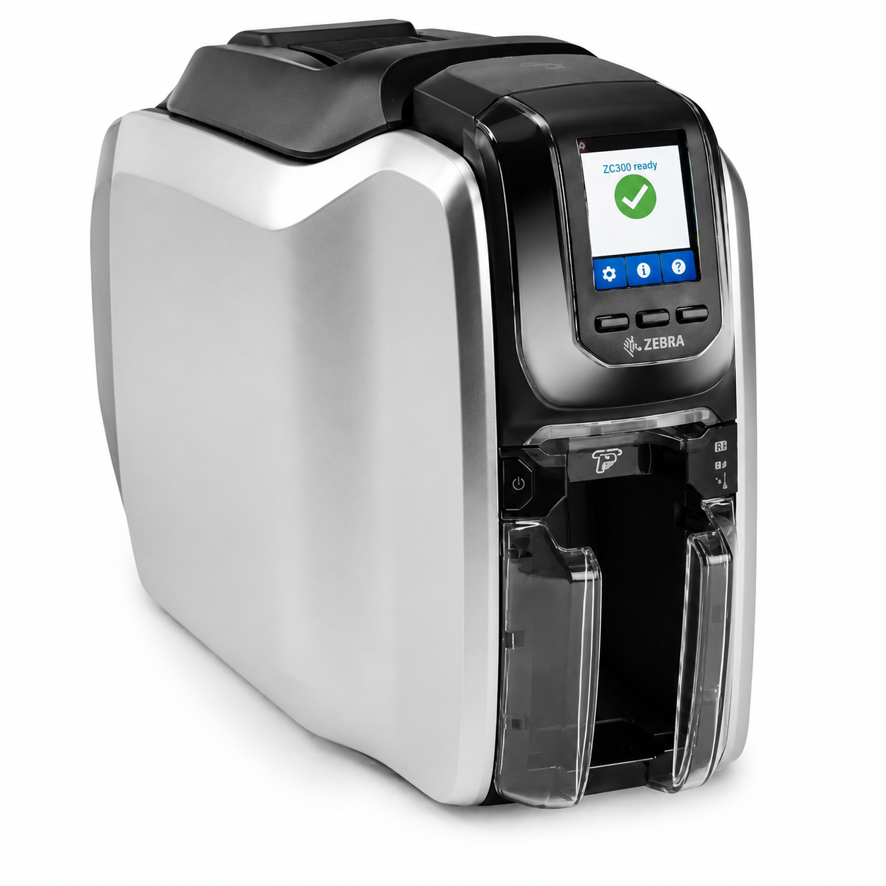 Zebra ZC300 Card Printer, Single-Sided Printing, UK/EU Cables, USB and Ethernet, Windows Driver. Part #ZC31-000C000EM00 + Color Ribbon 200 Images + 100 PVC CR80 Plastic Cards