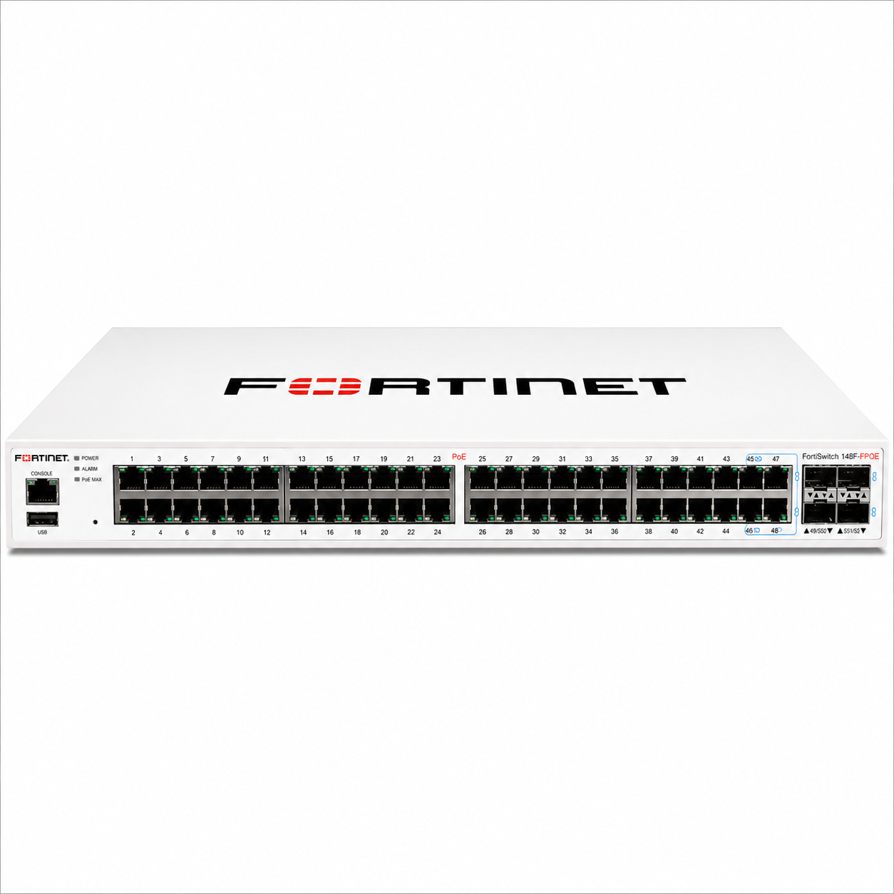 Fortinet FortiSwitch 148F-FPOE | 48-Port Gigabit PoE+ Managed Switch with 4× 10G SFP+ Uplinks & 740W PoE Budget