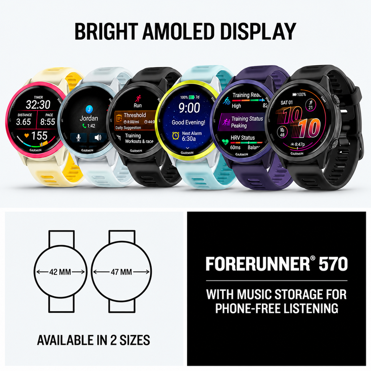 Garmin Forerunner 570 47mm GPS Running Smartwatch – Translucent Black