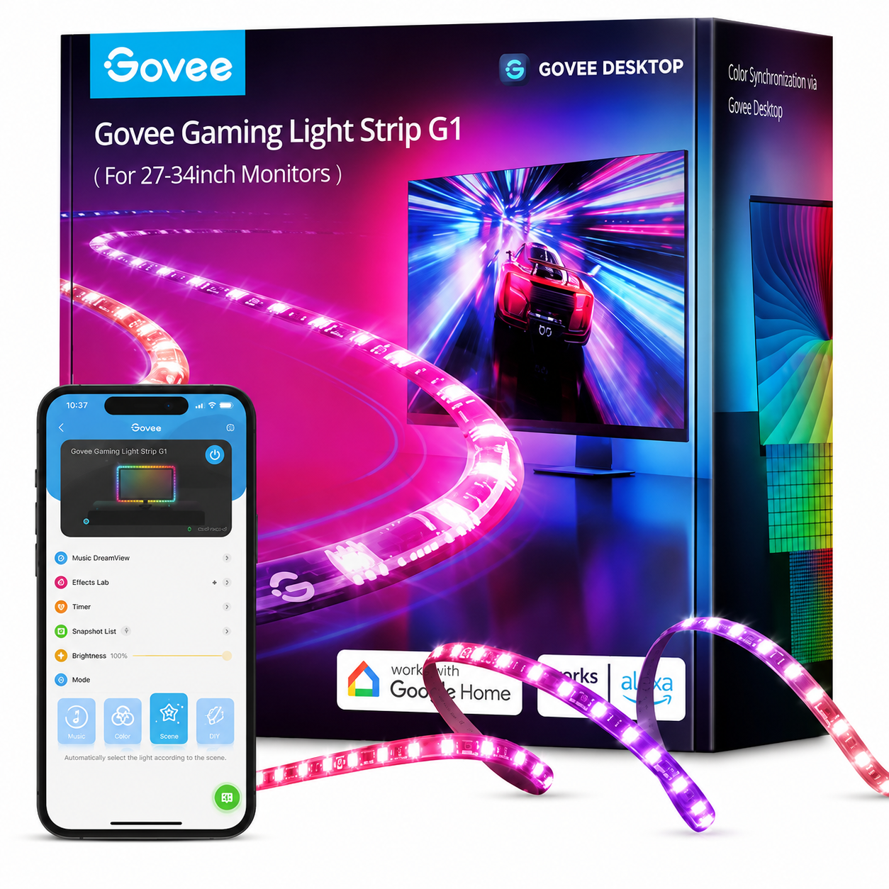 Govee Gaming Light Strip G1 | RGBIC Smart LED Monitor Backlight with VibraMatch™ for 24–34 Inch Monitors