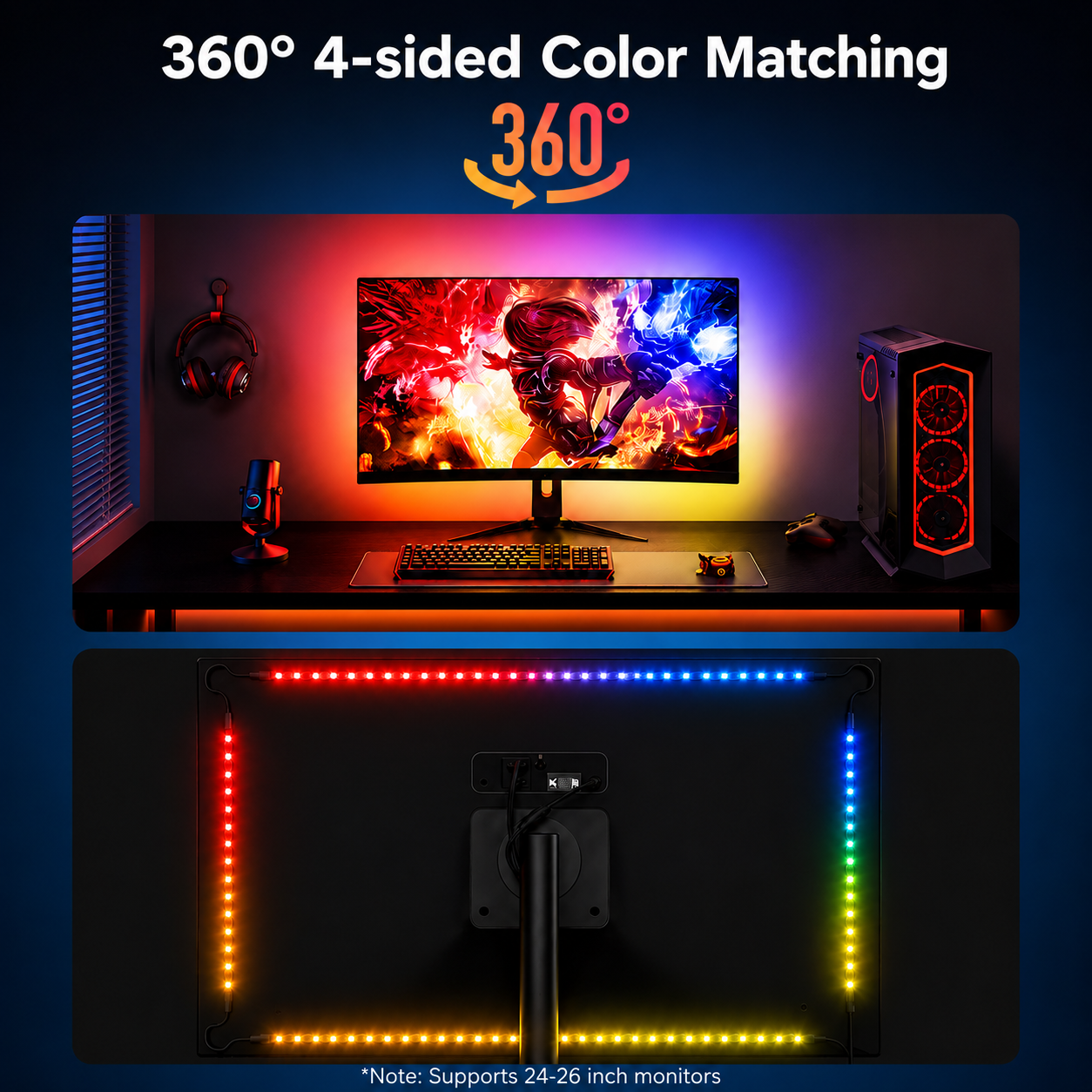 Govee Gaming Light Strip G1 | RGBIC Smart LED Monitor Backlight with VibraMatch™ for 24–34 Inch Monitors