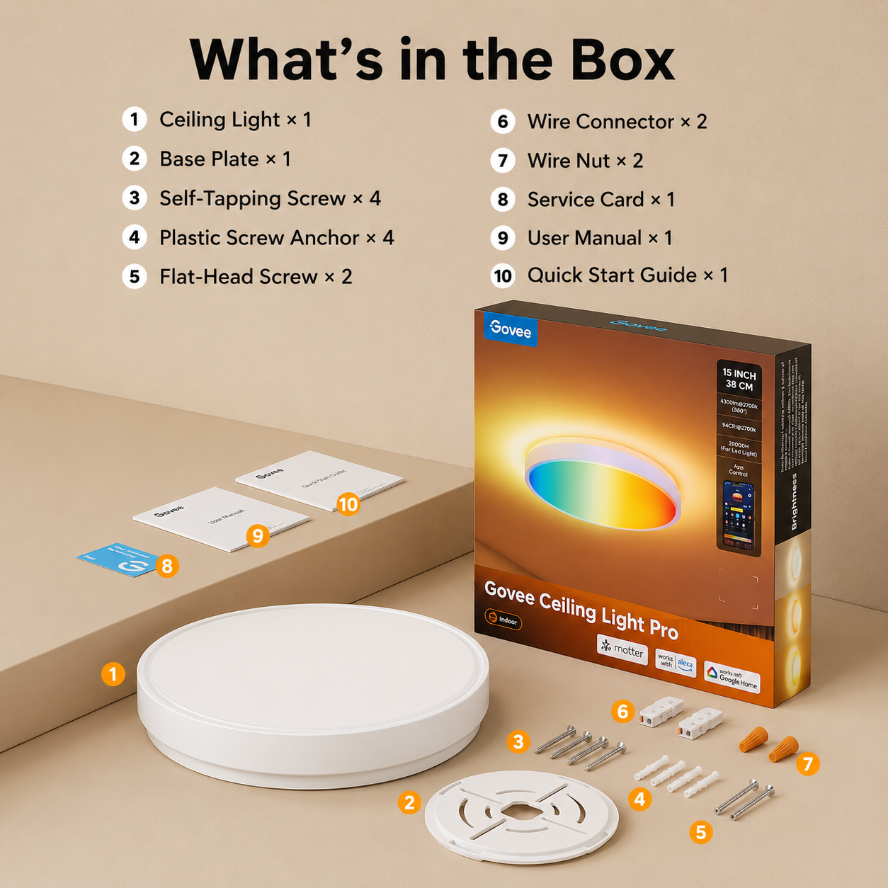 Govee Smart Ceiling Light 4300LM 15 Inch | RGBIC Wi-Fi LED Ceiling Light with Matter, Alexa, Google Assistant & Dimmable 2700K-6500K