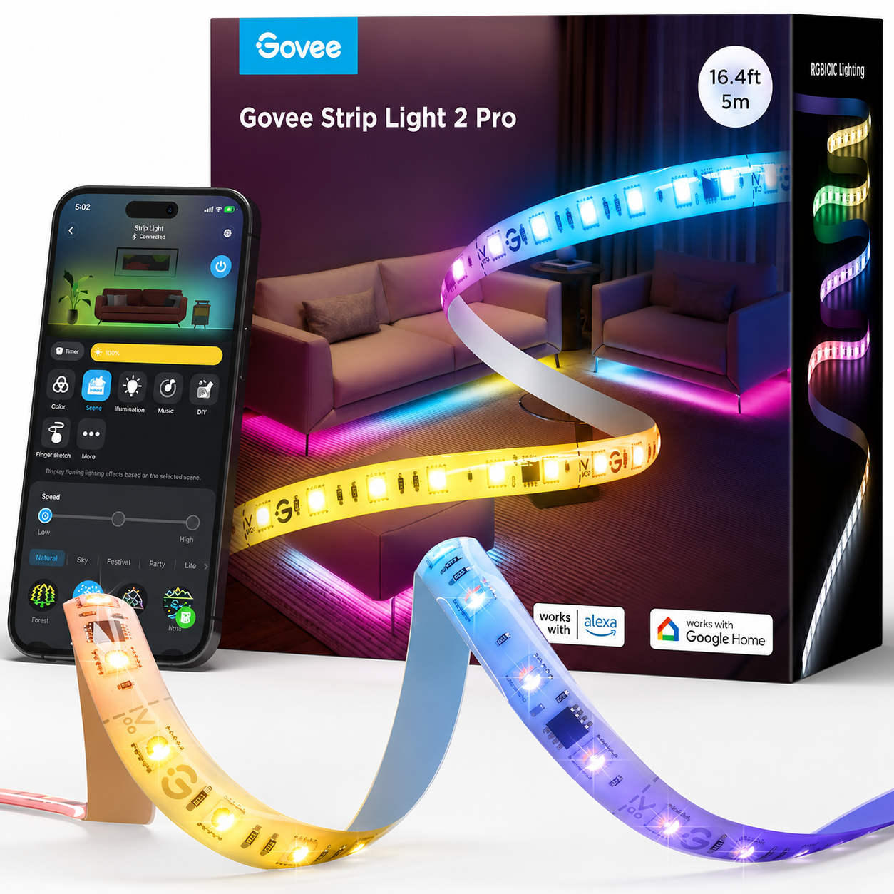 Govee Smart RGBIC 2 Pro LED Strip Lights 5M | Wi-Fi LED Light Strip with Alexa, Google Assistant & Music Sync