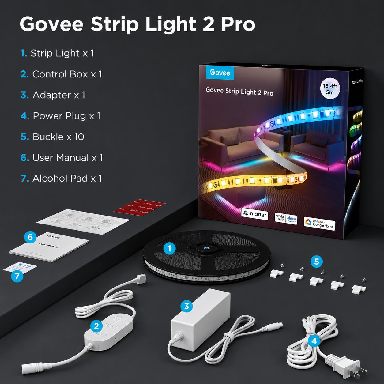 Govee Smart RGBIC 2 Pro LED Strip Lights 5M | Wi-Fi LED Light Strip with Alexa, Google Assistant & Music Sync
