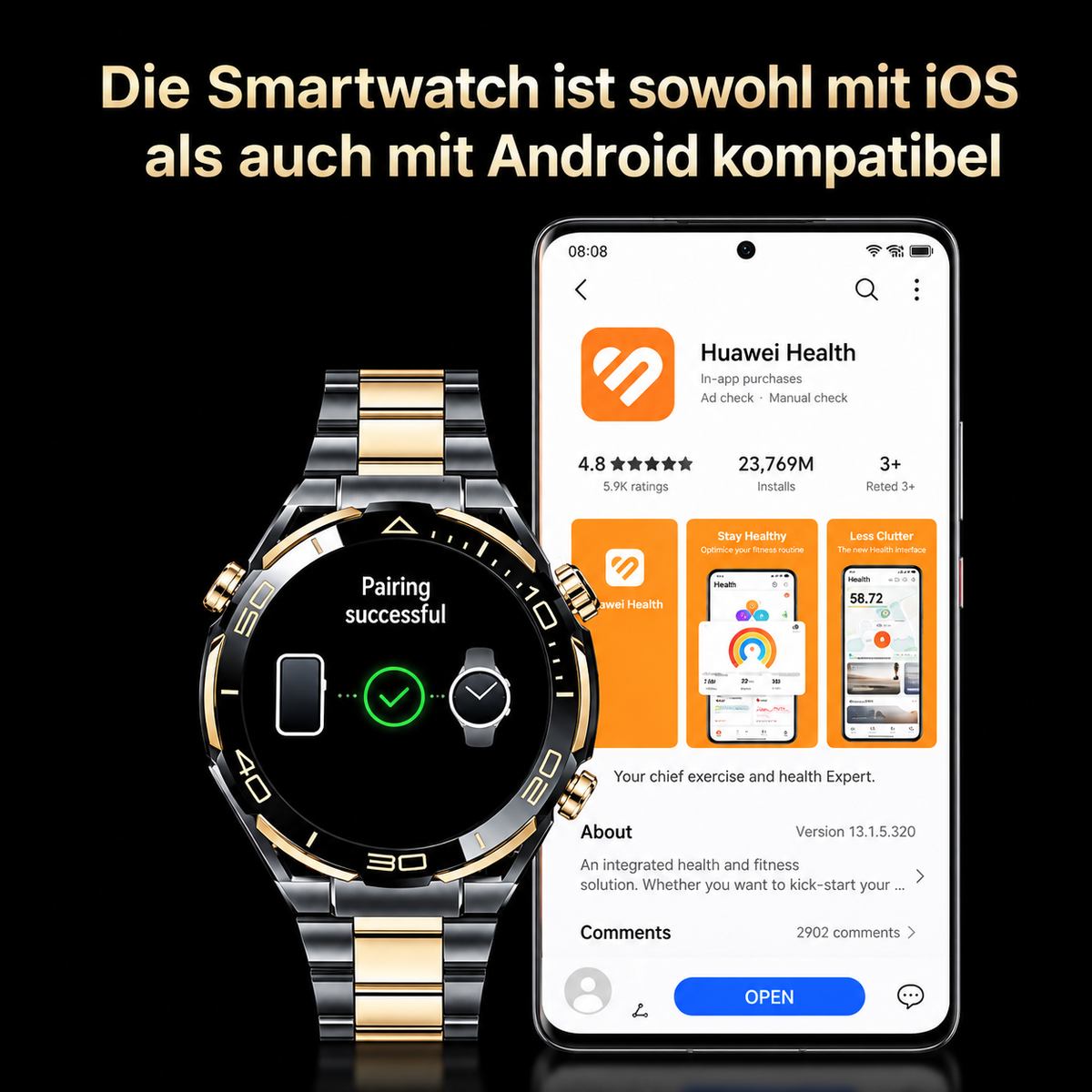 HUAWEI WATCH ULTIMATE DESIGN Gold Edition – 18K Gold Bezel & Crown, ECG, Golf & 100m Diving