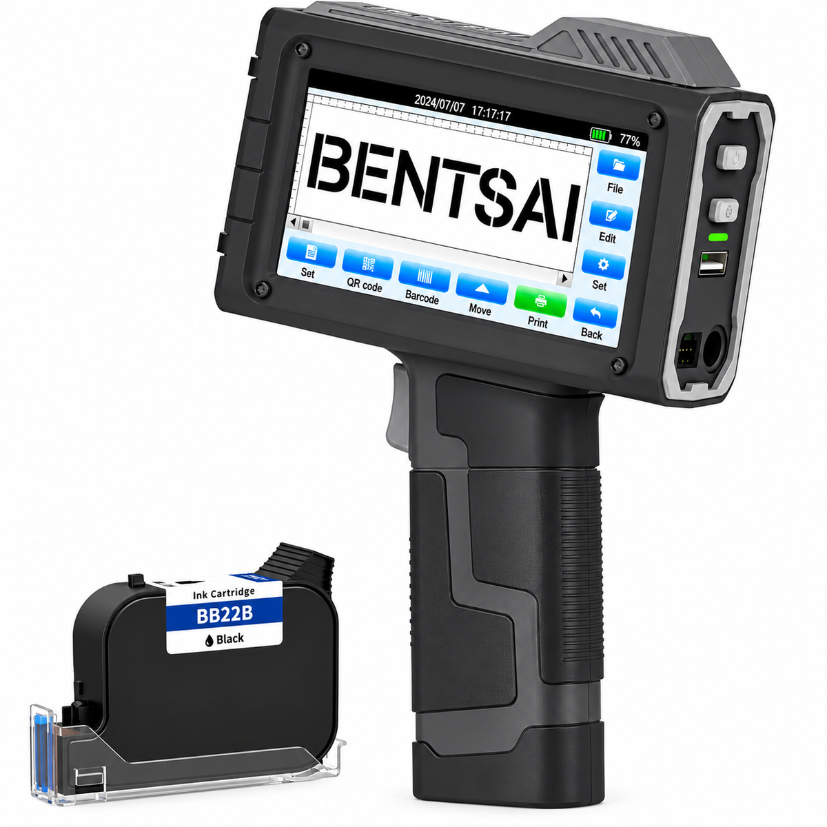 BENTSAI BT-HH6205B Portable Handheld Inkjet Printer – 600 DPI Coding & Marking Machine, 12.7mm Print Height, QR Code, Barcode & Date Printing