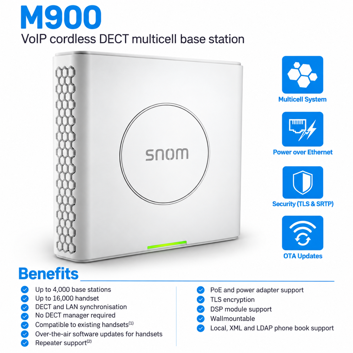 Snom M900 DECT Multicell Base Station – VoIP, PoE, TLS & Seamless Roaming
